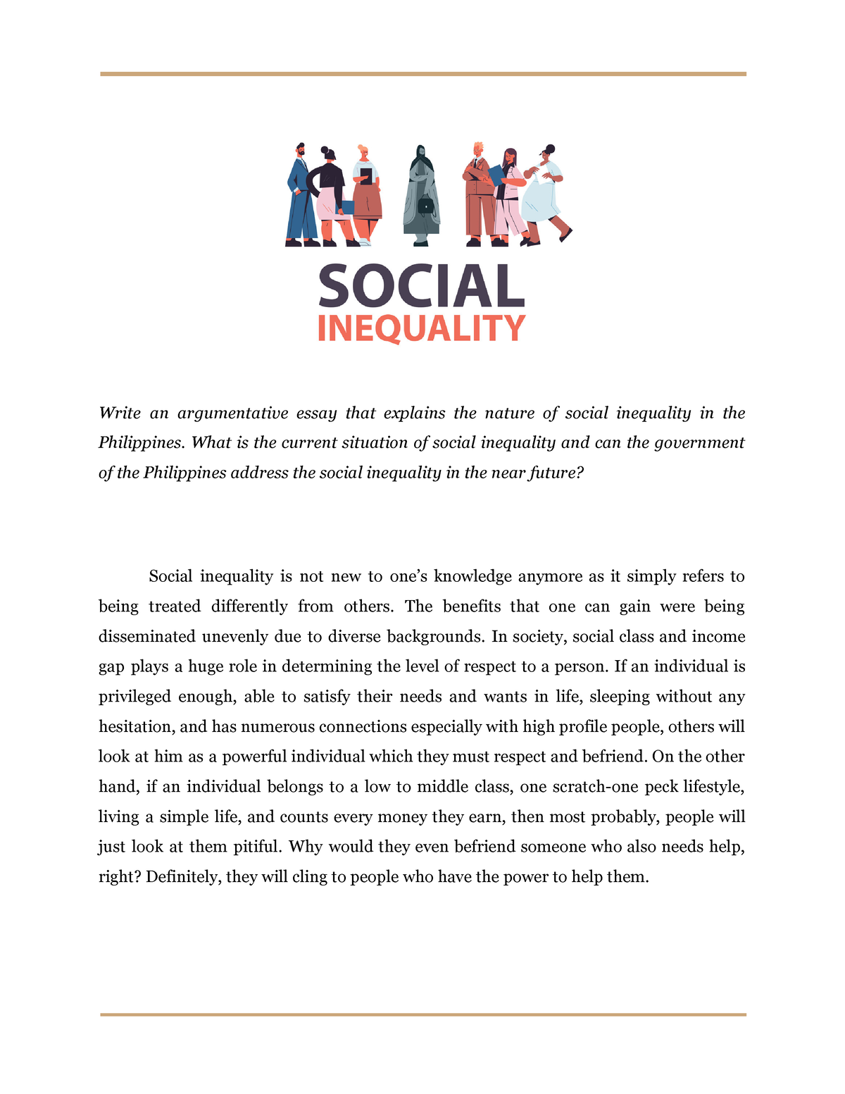 write an argumentative essay that explains the nature of social inequality in the philippines