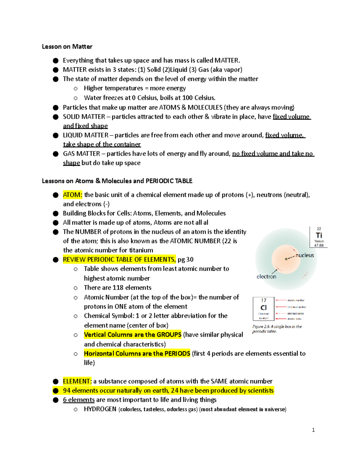 Ch 2 Life Science TEST Review Lesson on Matter Everything that takes