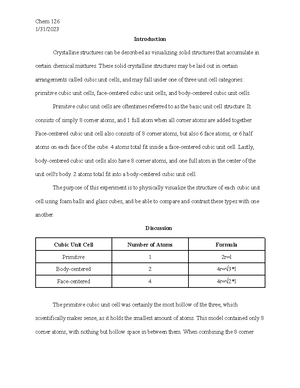 Chem 126-Lab 2 - crystal structure post lab summary