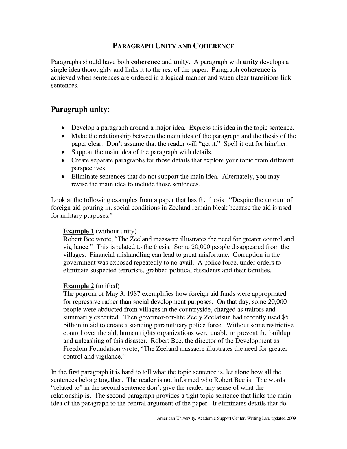 Paragraph unity and coherence - American University, Academic Support ...