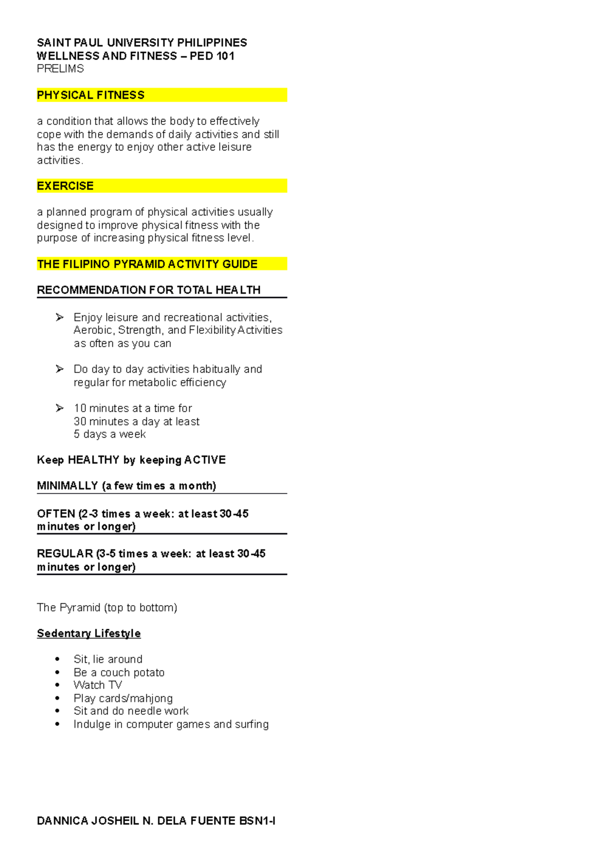 Physical Fitness prelims - SAINT PAUL UNIVERSITY PHILIPPINES WELLNESS ...