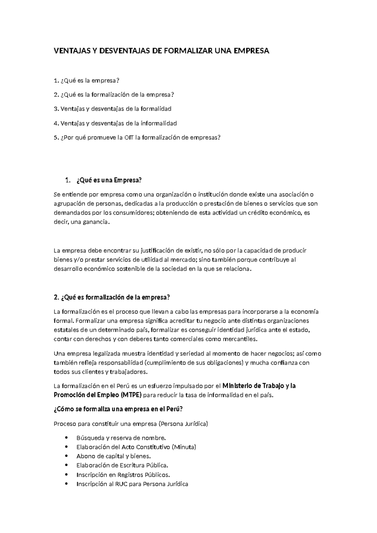 Ventajas Y Desventajas DE Formalizar UNA Empresa - VENTAJAS Y ...