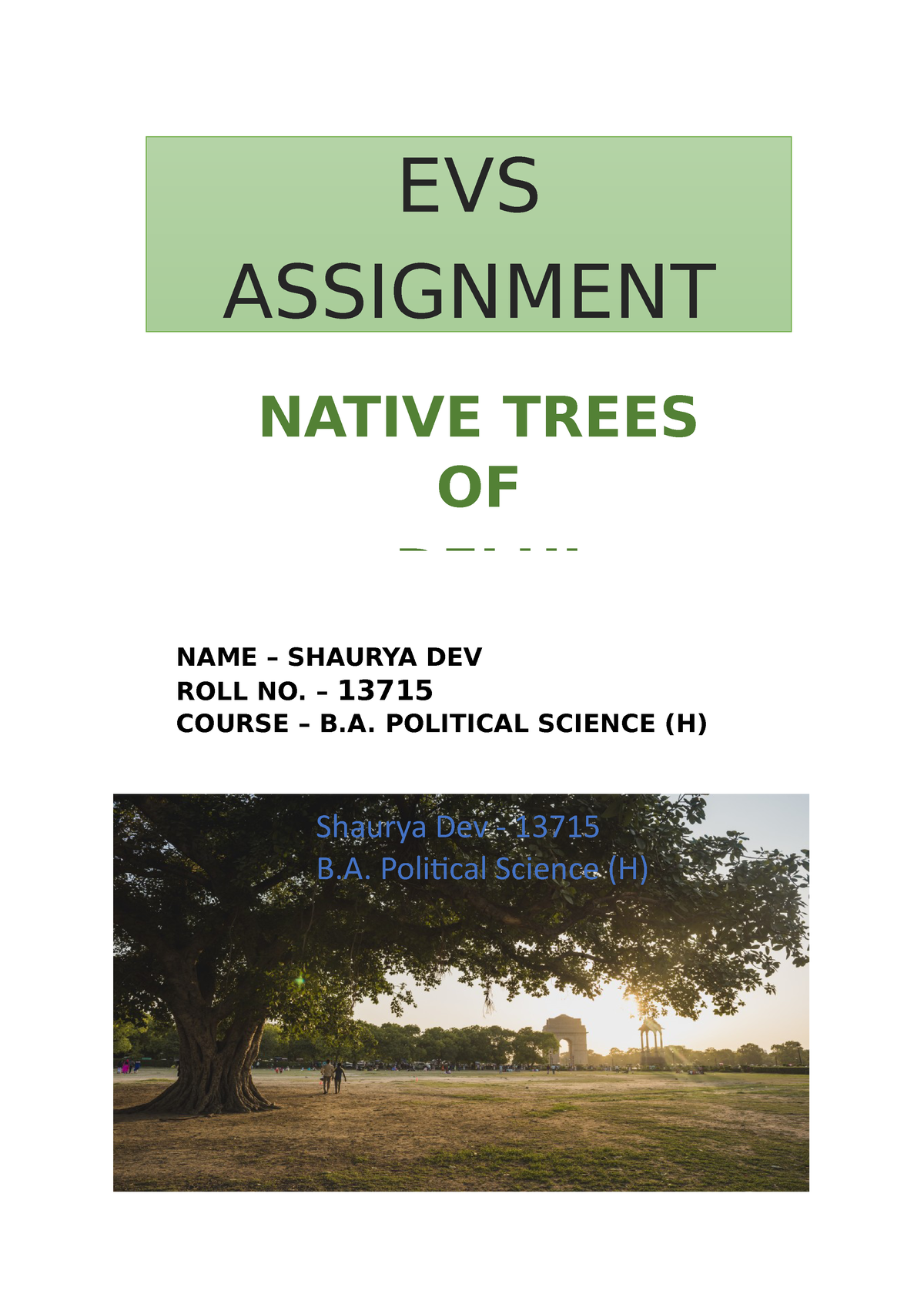 EVS Assignment (AECC) - EVS (aecc) - Delhi University - Studocu