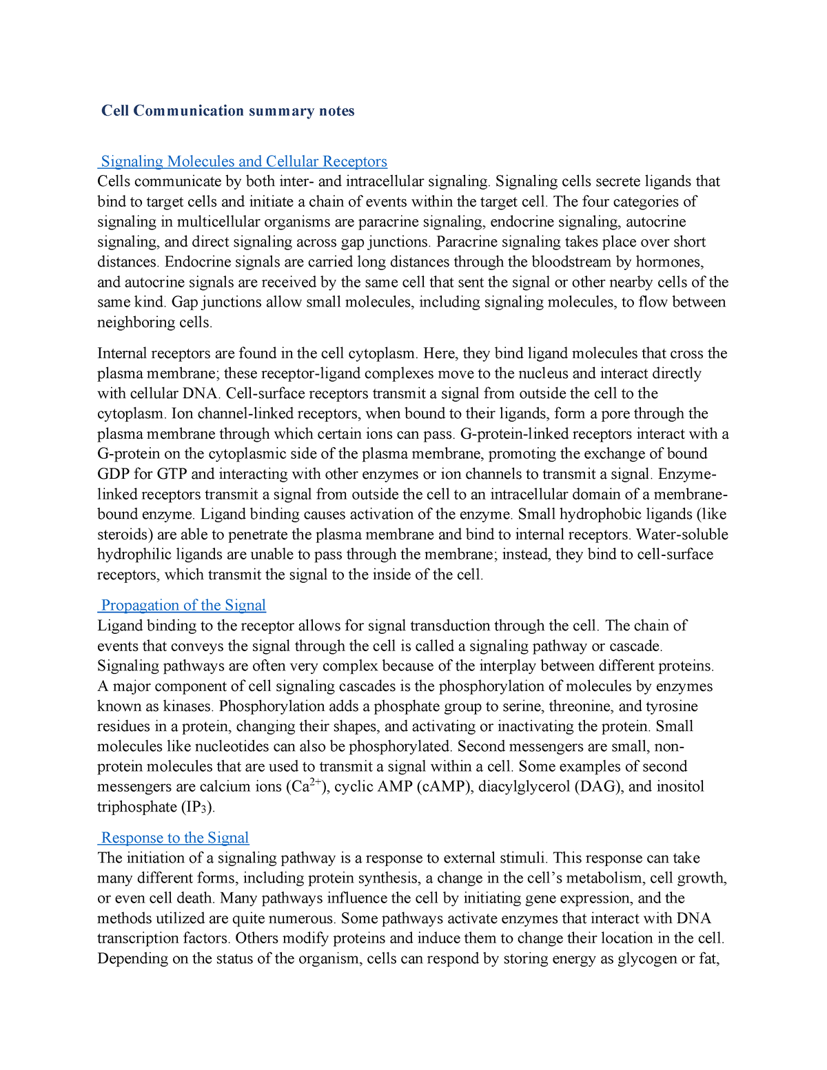 Response Biology Definition Cell Communication