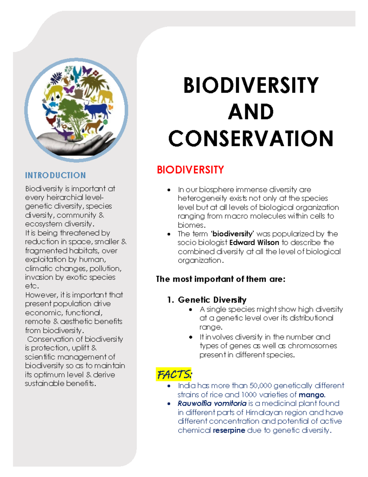 Biodiversity and conservation - BIODIVERSITY AND CONSERVATION ...