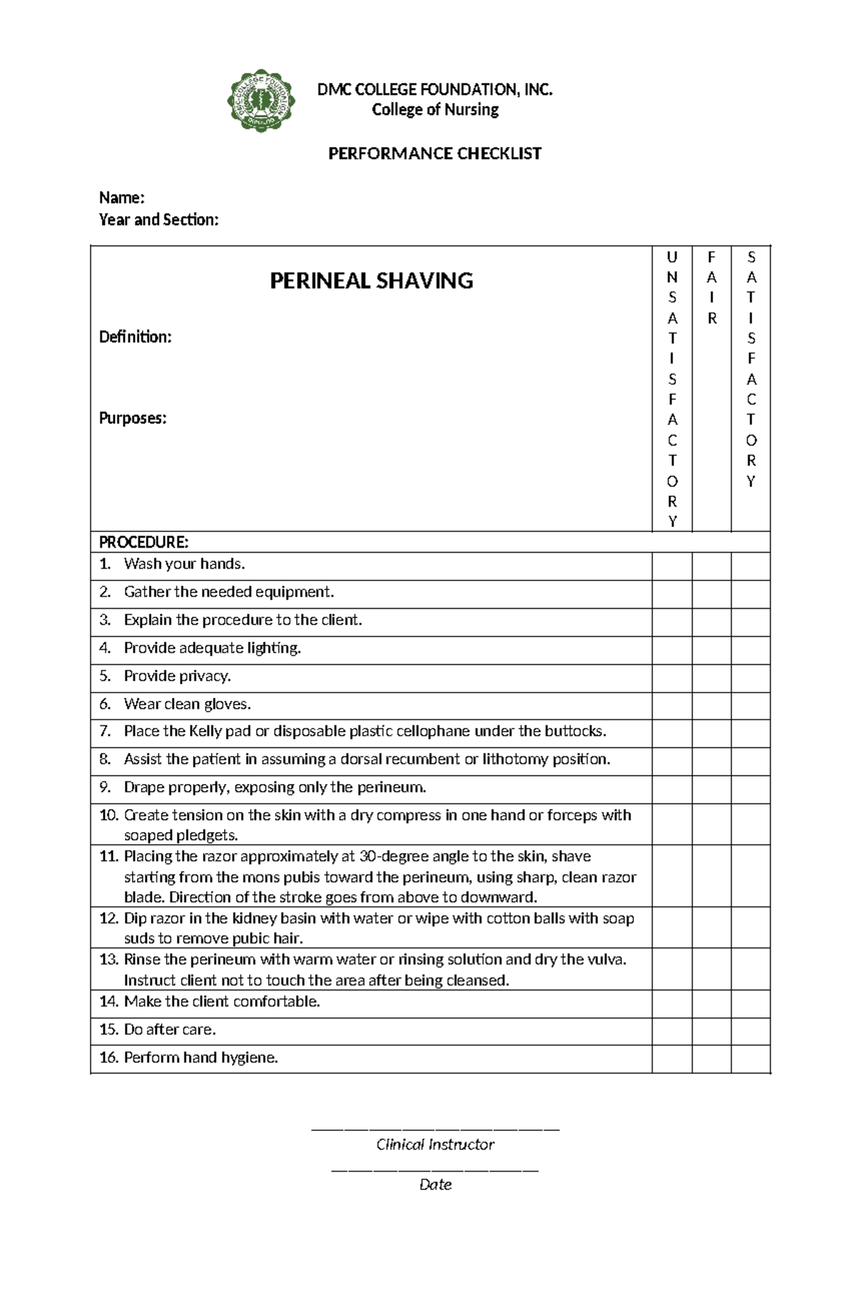 Perineal Shaving - SKILLS LABORATORY - DMC COLLEGE FOUNDATION, INC ...