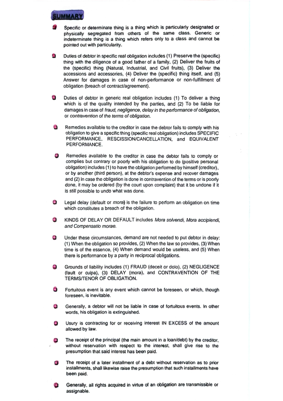 Oblicon chap3 - SUMMARY Specific or determinate thing is a thing which ...