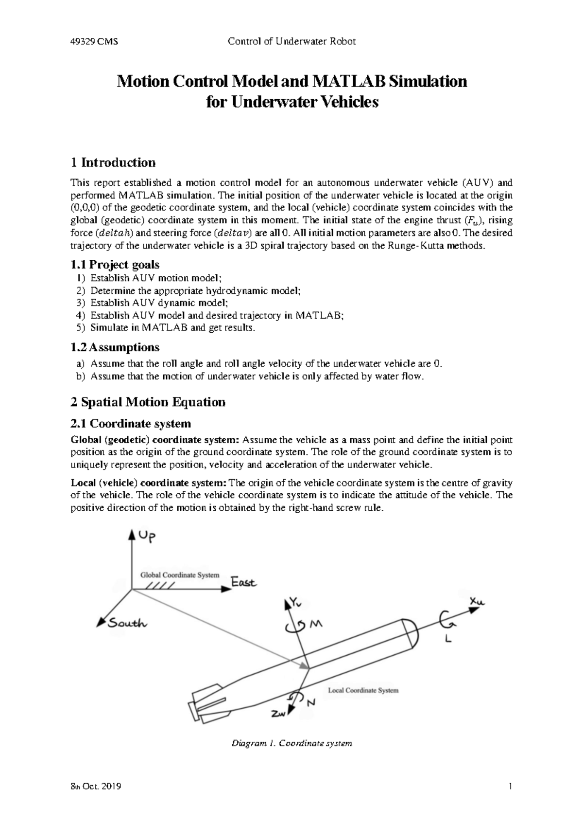 CMS Underwater Robot - Motion Control Model and MATLAB Simulation for ...