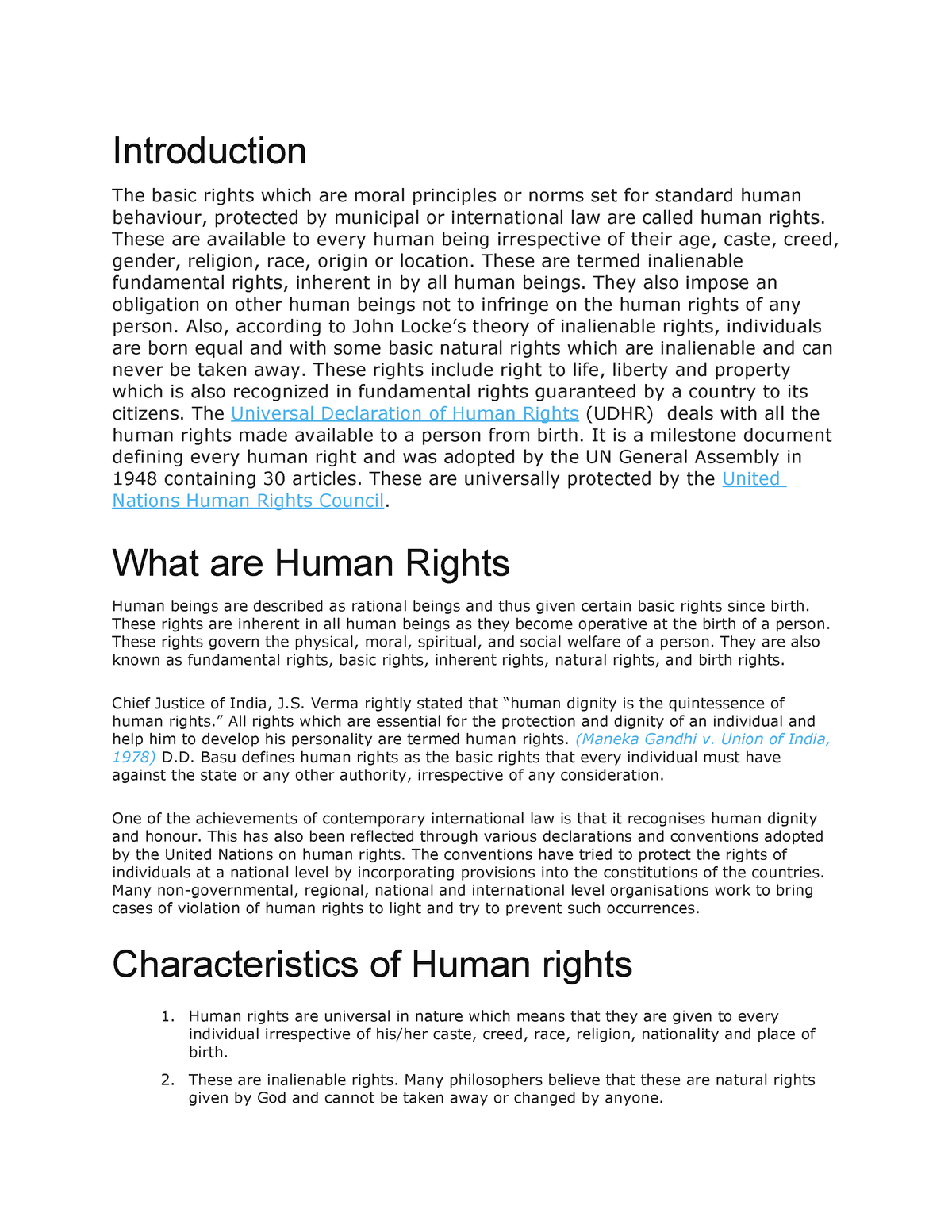 human rights and practices - Introduction The basic rights which are ...