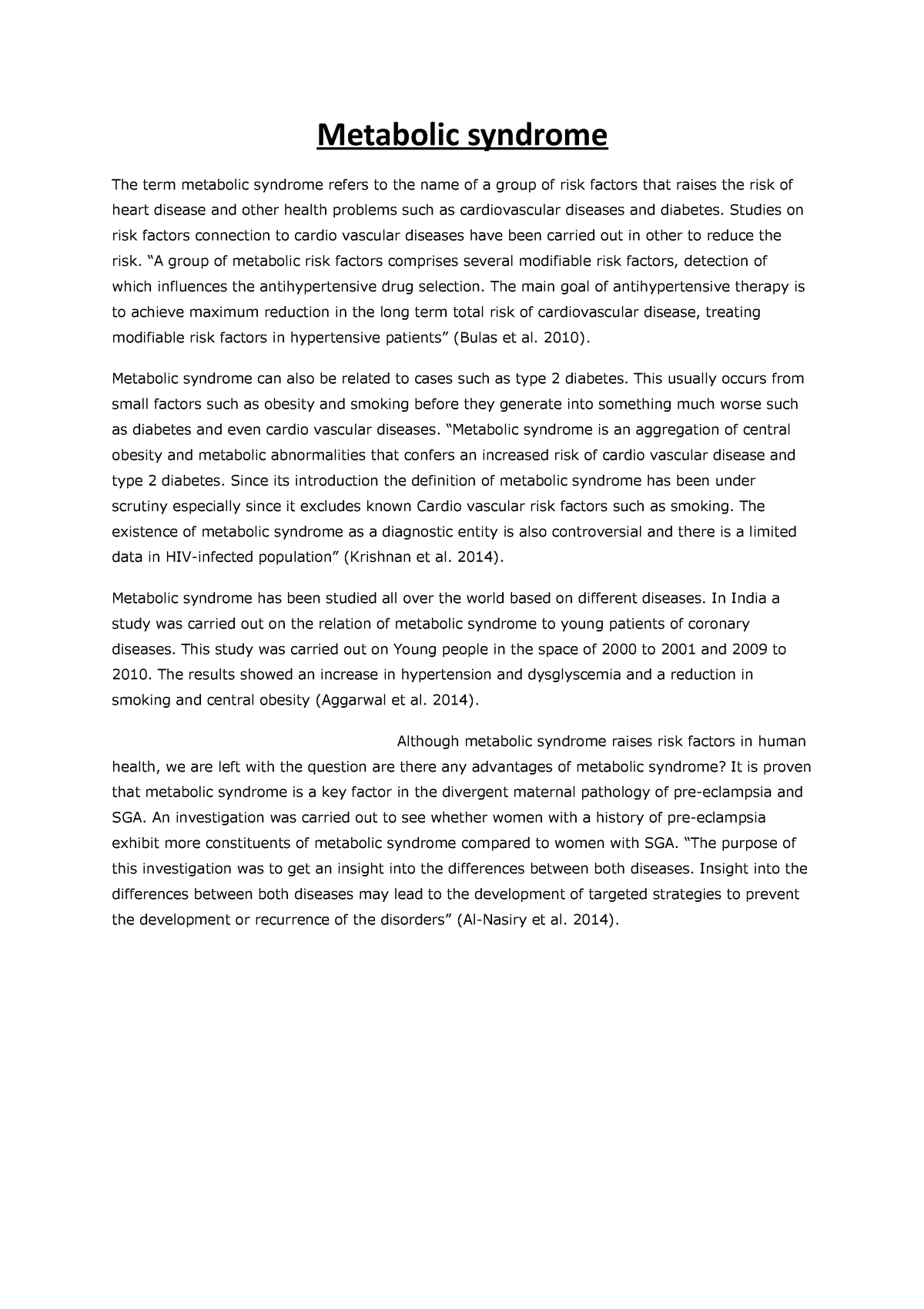 Metabolic Syndrome - Studies On Risk Factors Connection To Cardio ...