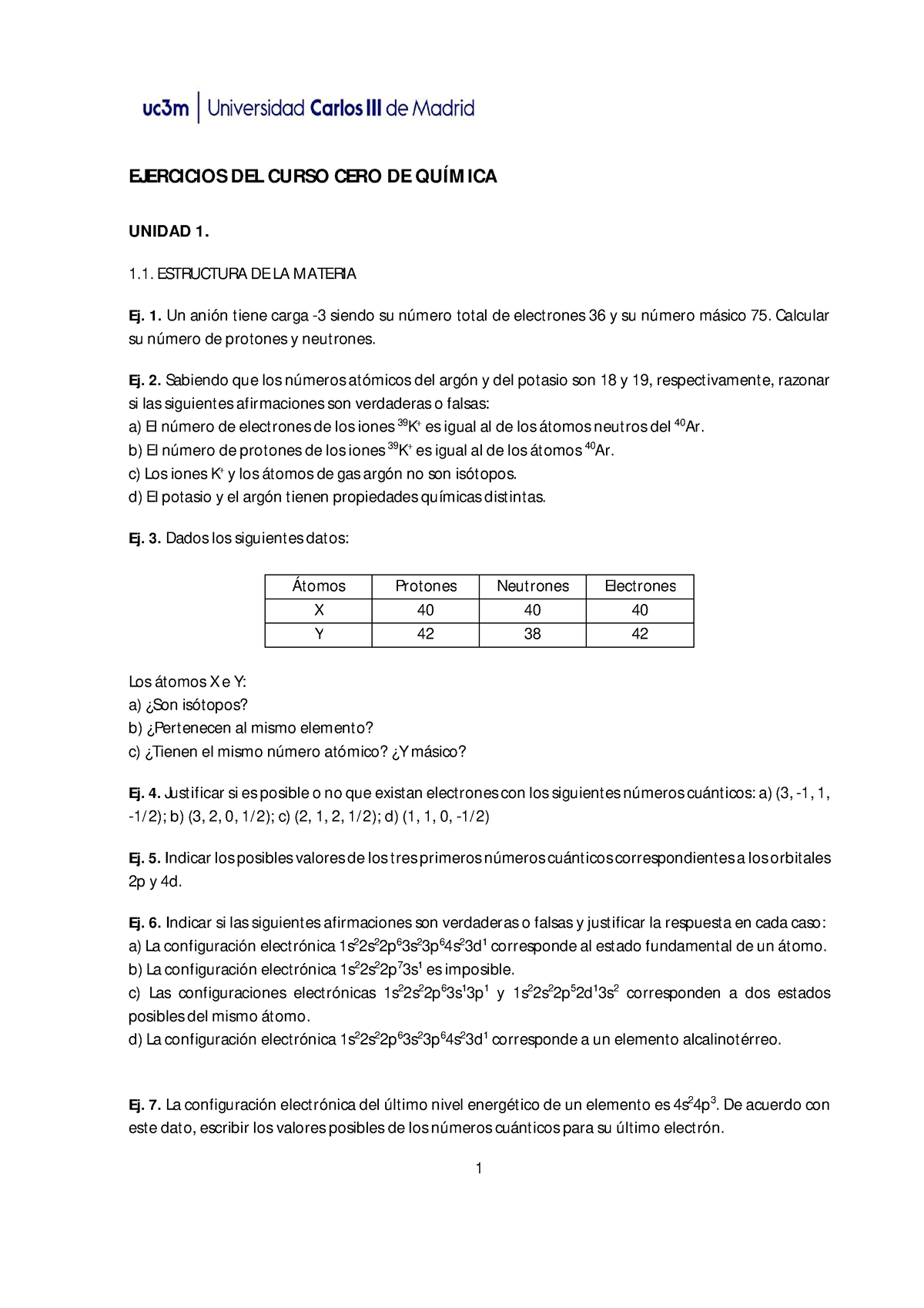 Ejercicios Ejercicios Del Curso Cero De QuÍmica Unidad 1 1 Estructura De La Materia Ej 1 9040