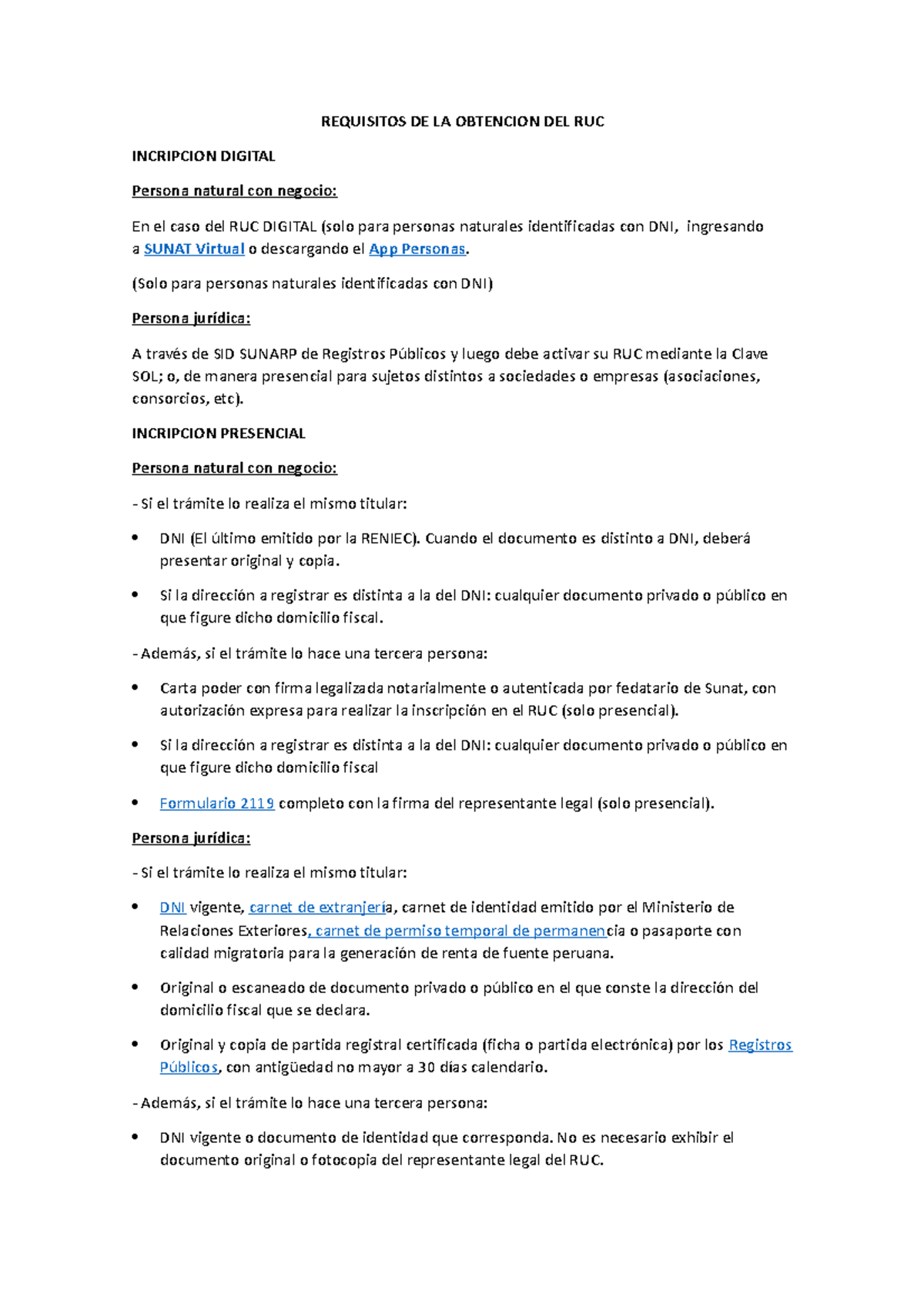Requisitos DE LA Obtencion DEL RUC - REQUISITOS DE LA OBTENCION DEL RUC ...