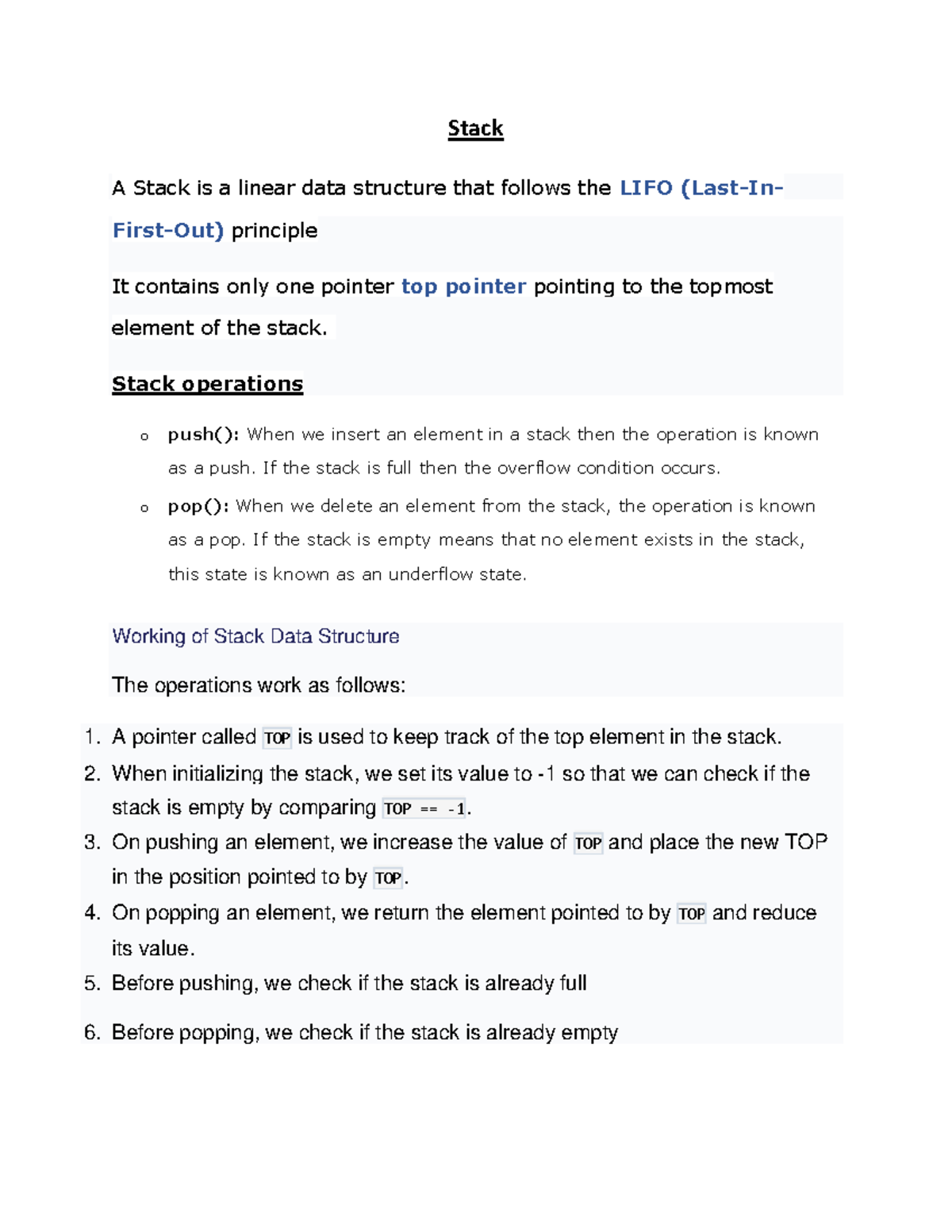 Stack - Stack operations o push(): When we insert an element in a stack ...