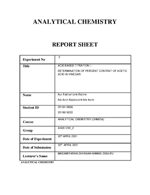 CHM256-EXP 4- Labreport NEW - Basic Analytical Chemistry - UiTM - Studocu