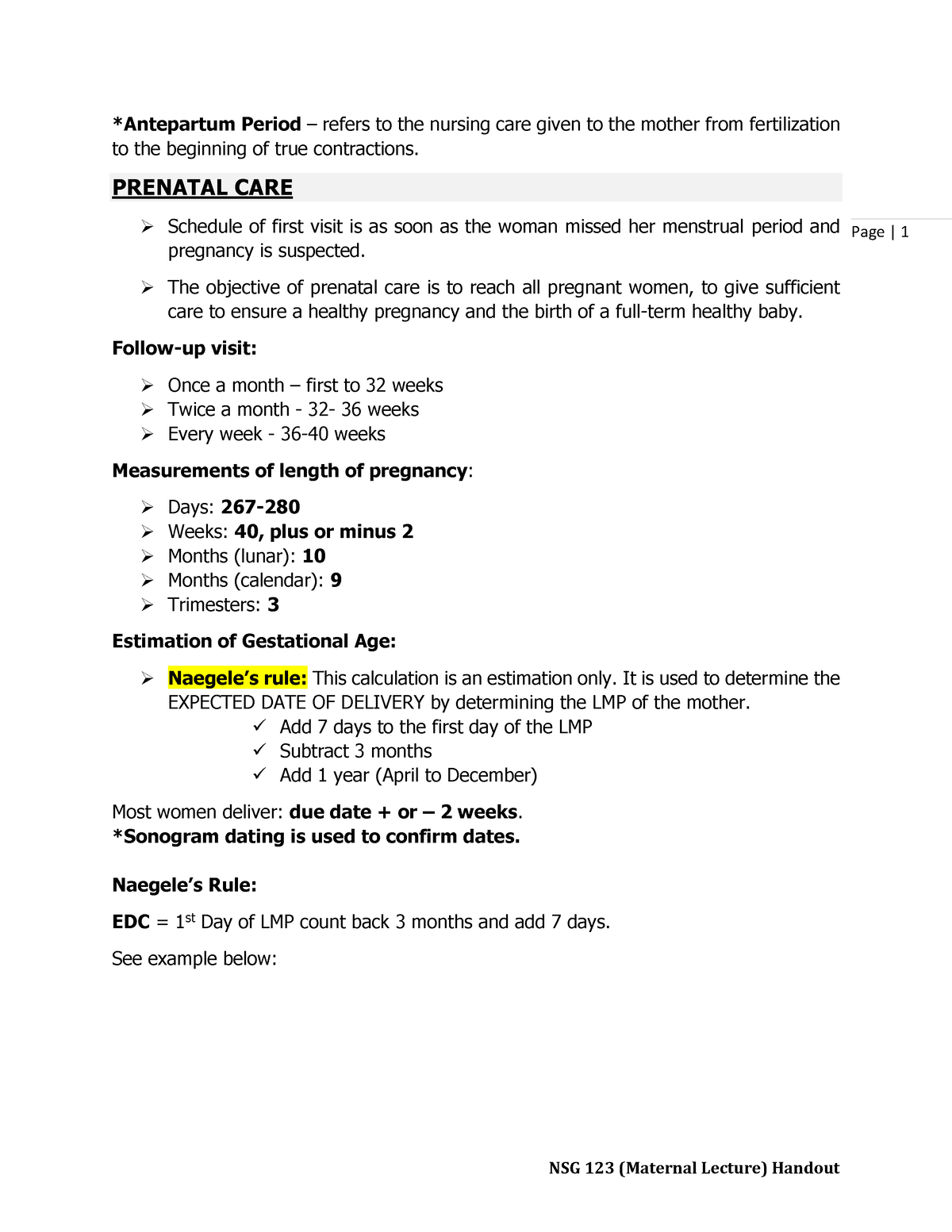 Antepartum - Page | 1 *Antepartum Period – Refers To The Nursing Care ...