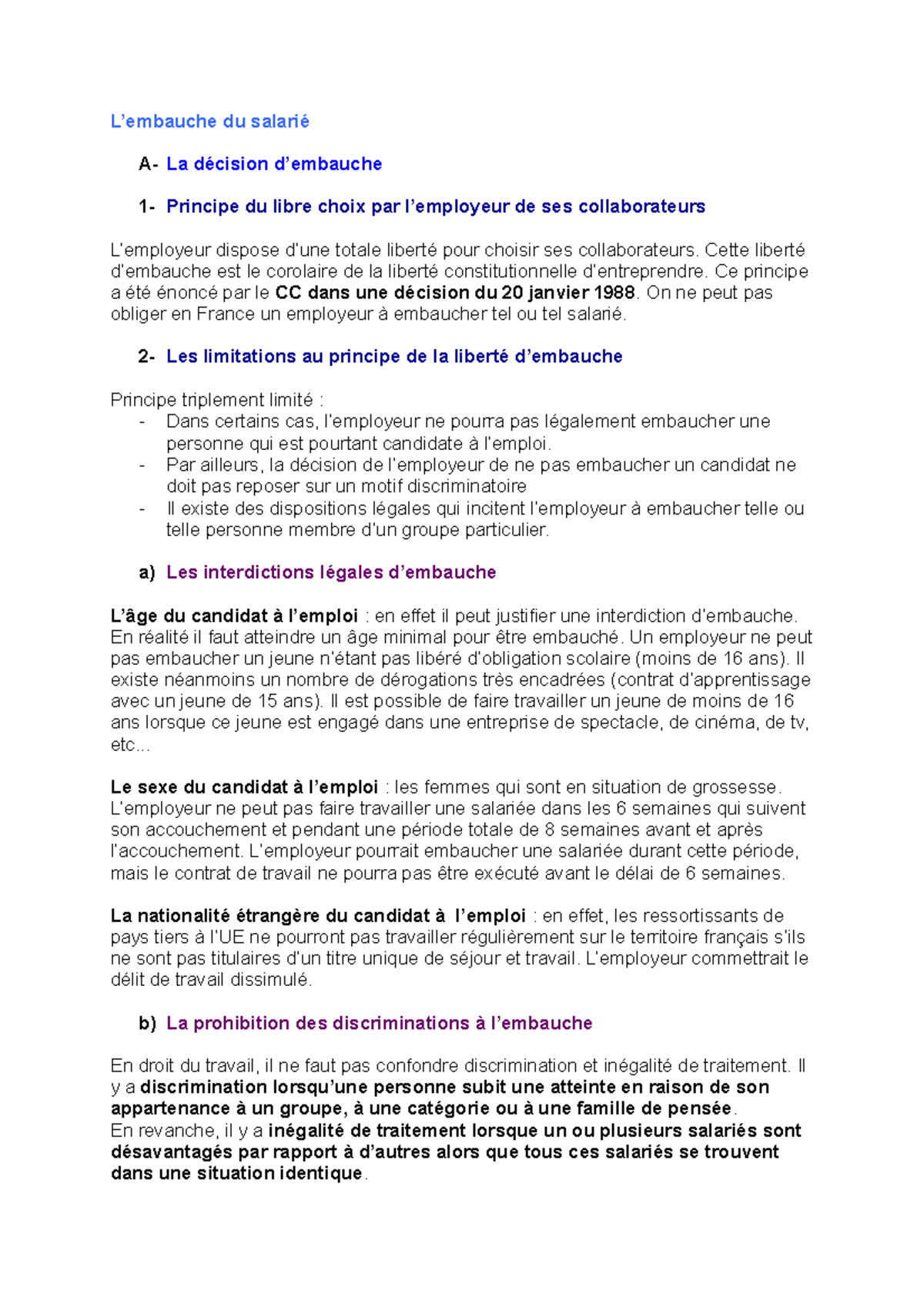 L’embauche Du Salarié - L’embauche Du Salarié A-La Décision D’embauche ...