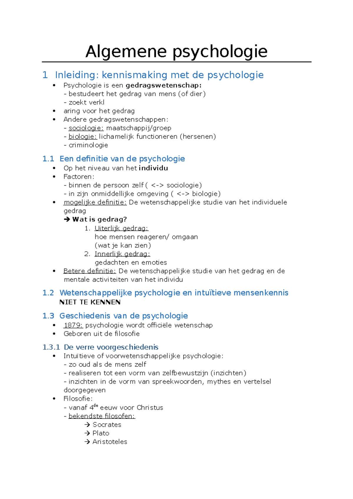 Samenvatting Psychologie - Algemene Psychologie 1 Inleiding ...