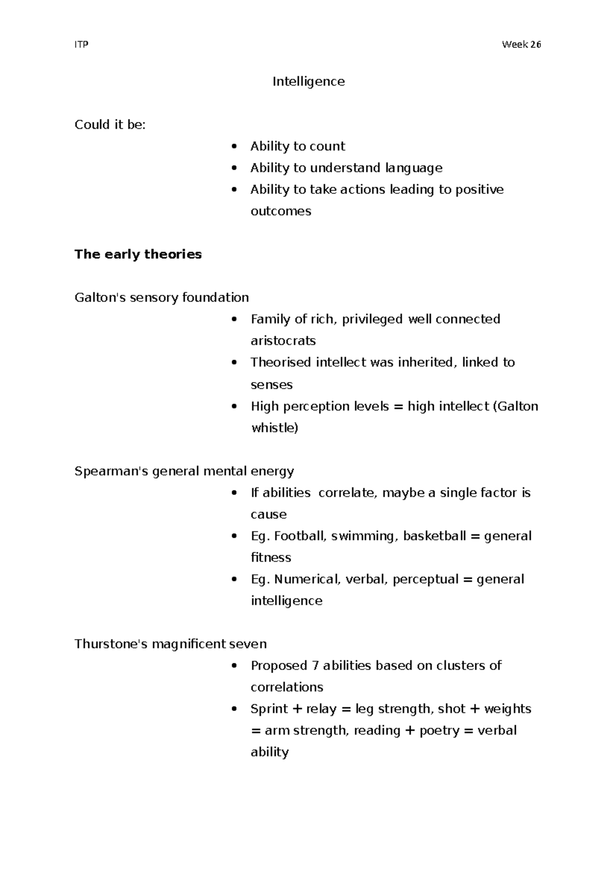 Week 26 - Intelligence - Lecture notes 1 - Intelligence Could it be ...