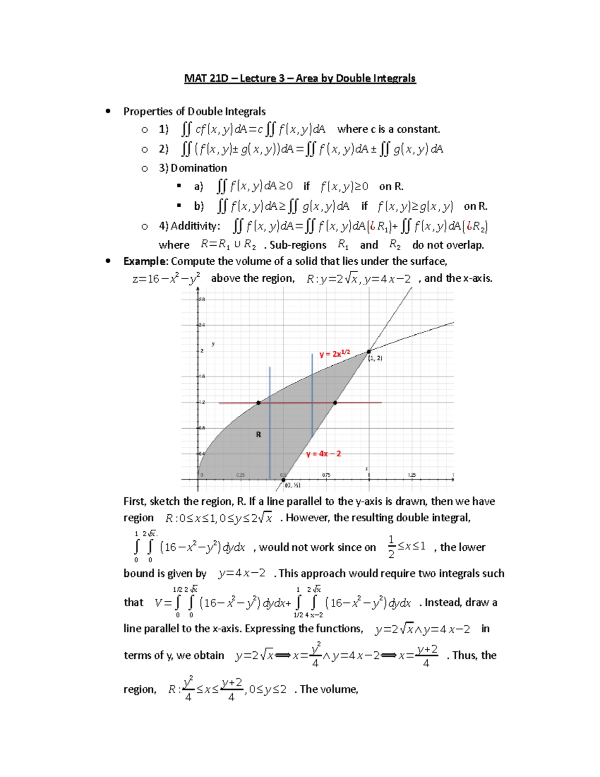 MAT 21D – Lecture 3 – Area By Double Integrals - MAT 21D – Lecture 3 ...