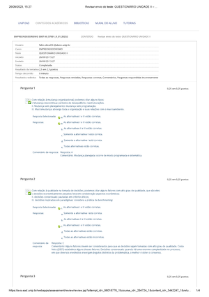 Empreendedorismo Unidade III - Revisar Envio Do Teste: QUESTIONÁRIO ...