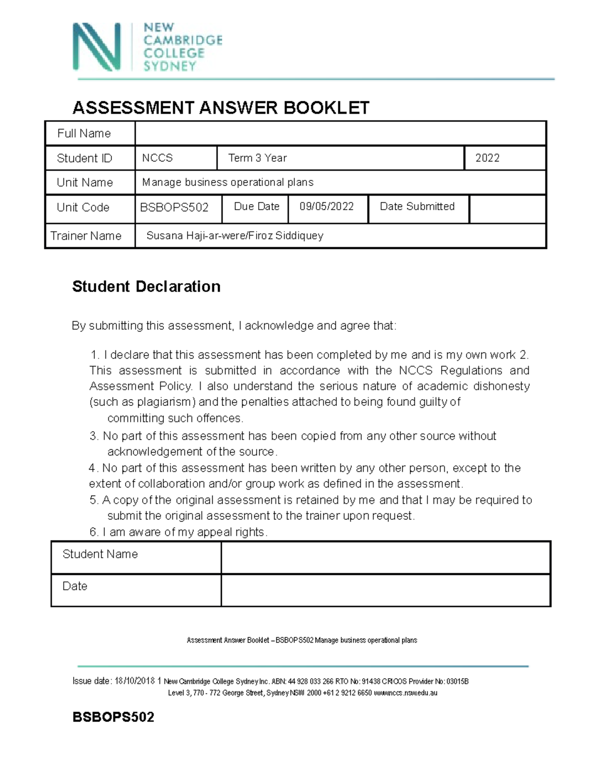 Felipe Tavares DE Felice - Task 2 Assessment Answer Booklet - Bsbops ...