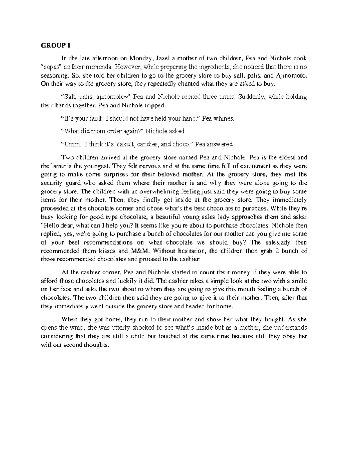 Group1story This is all about minor subject, a short story GROUP