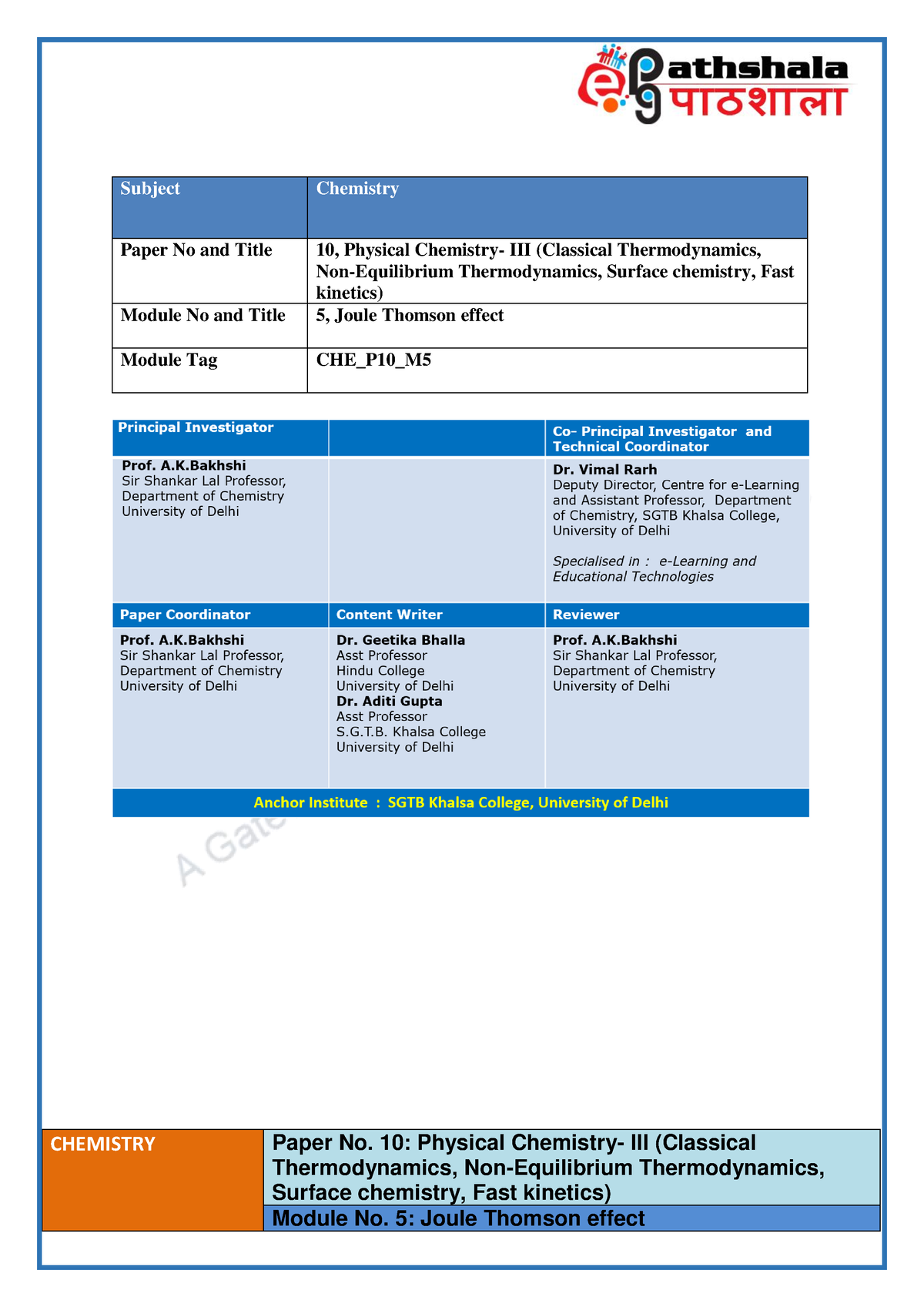 1515661337 CHE P10 M5 Etext - CHEMISTRY Paper No. 10: Physical ...