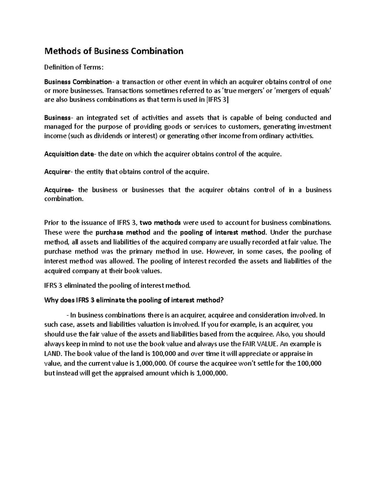Abines methods of business combination & acquisition method of acctg