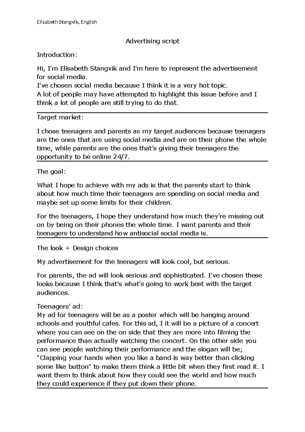 Advertising-draft-ellie - Elisabeth Stangvik, English Advertising ...