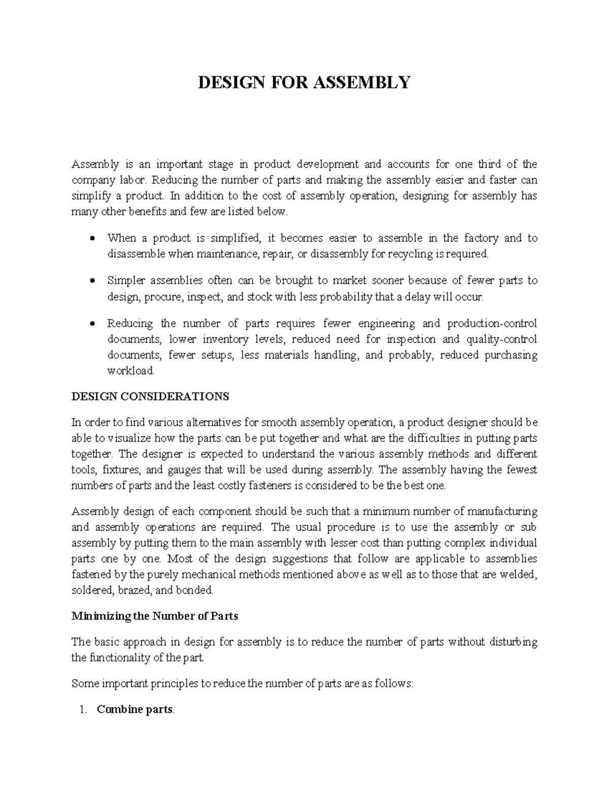 M7L2 - Lecture notes 2 - DESIGN FOR ASSEMBLY Assembly is an important ...