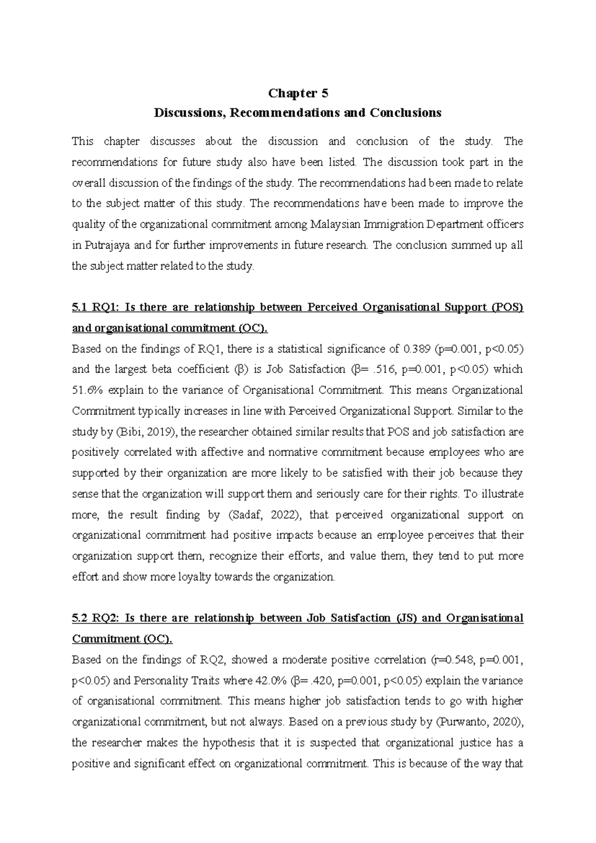 Chapter 5 - assigment - Chapter 5 Discussions, Recommendations and ...