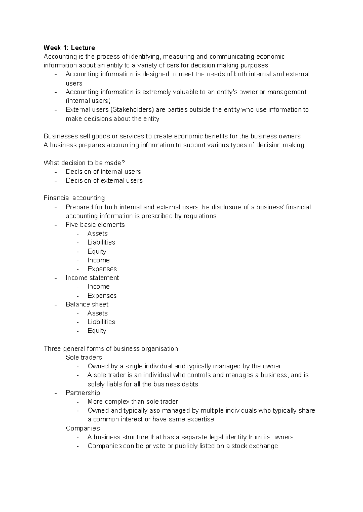 ACCT1101 Week 1 - Week 1: Lecture Accounting Is The Process Of ...