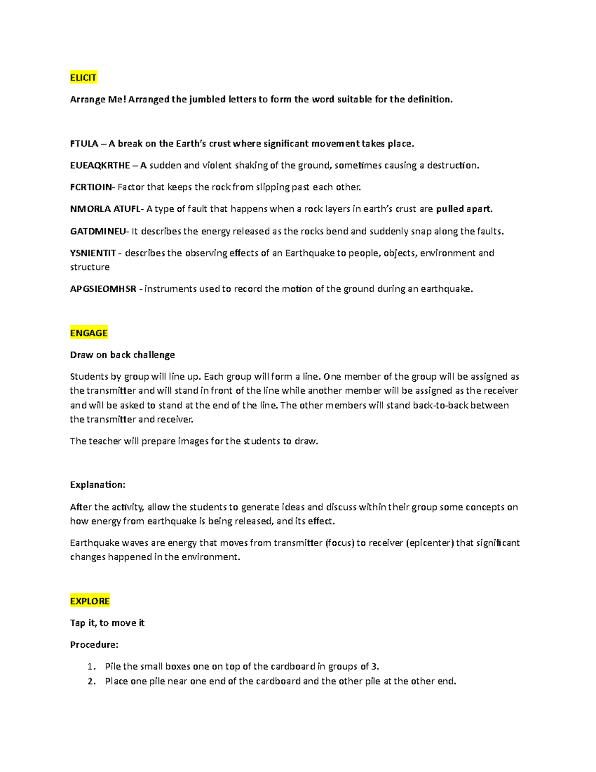 COT2 - COT - ELICIT Arrange Me! Arranged the jumbled letters to form ...