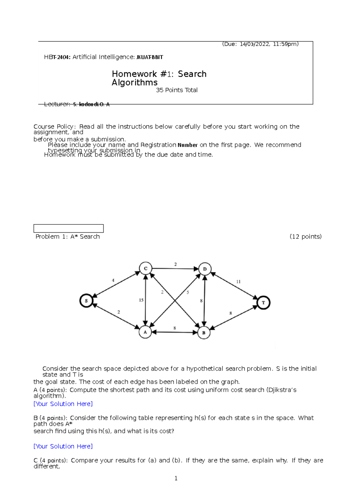 Artificial intelligence : Assignment Search Algorithm - HBT-2404 ...