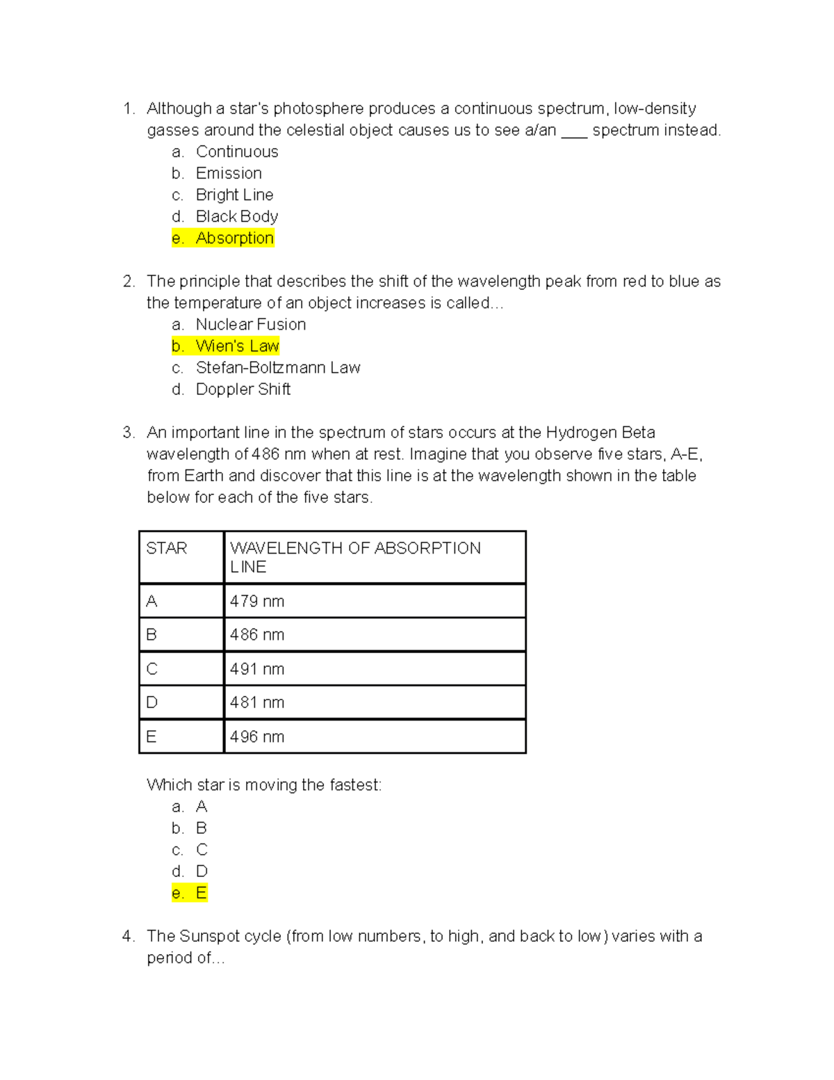 Ast Week 6 Study Guide Although A Stars Photosphere Produces A