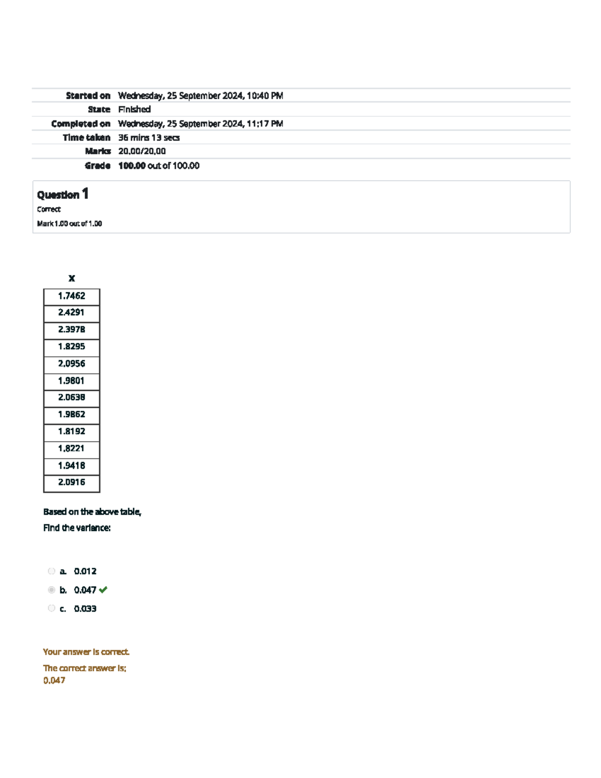 MATH 1280 Graded Quiz Unit 3 - Started on Wednesday, 25 September 2024 ...