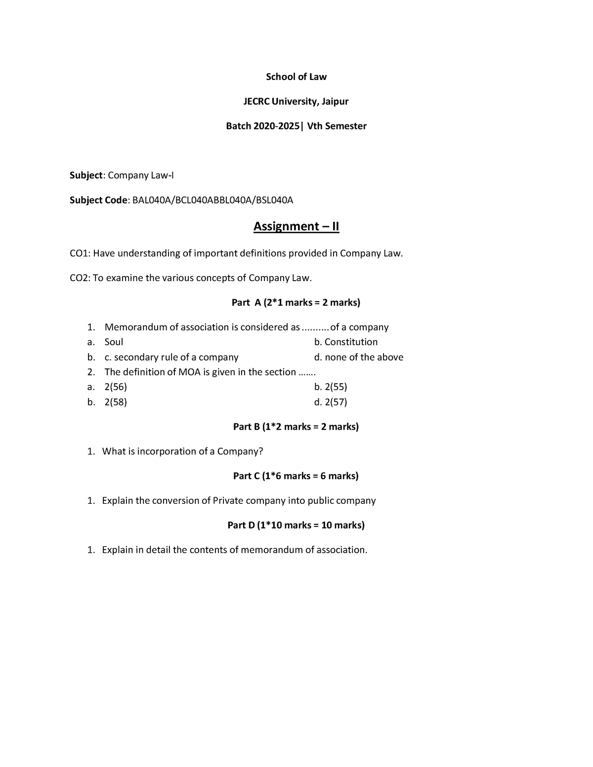 company-law-2-co2-to-examine-the-various-concepts-of-company-law