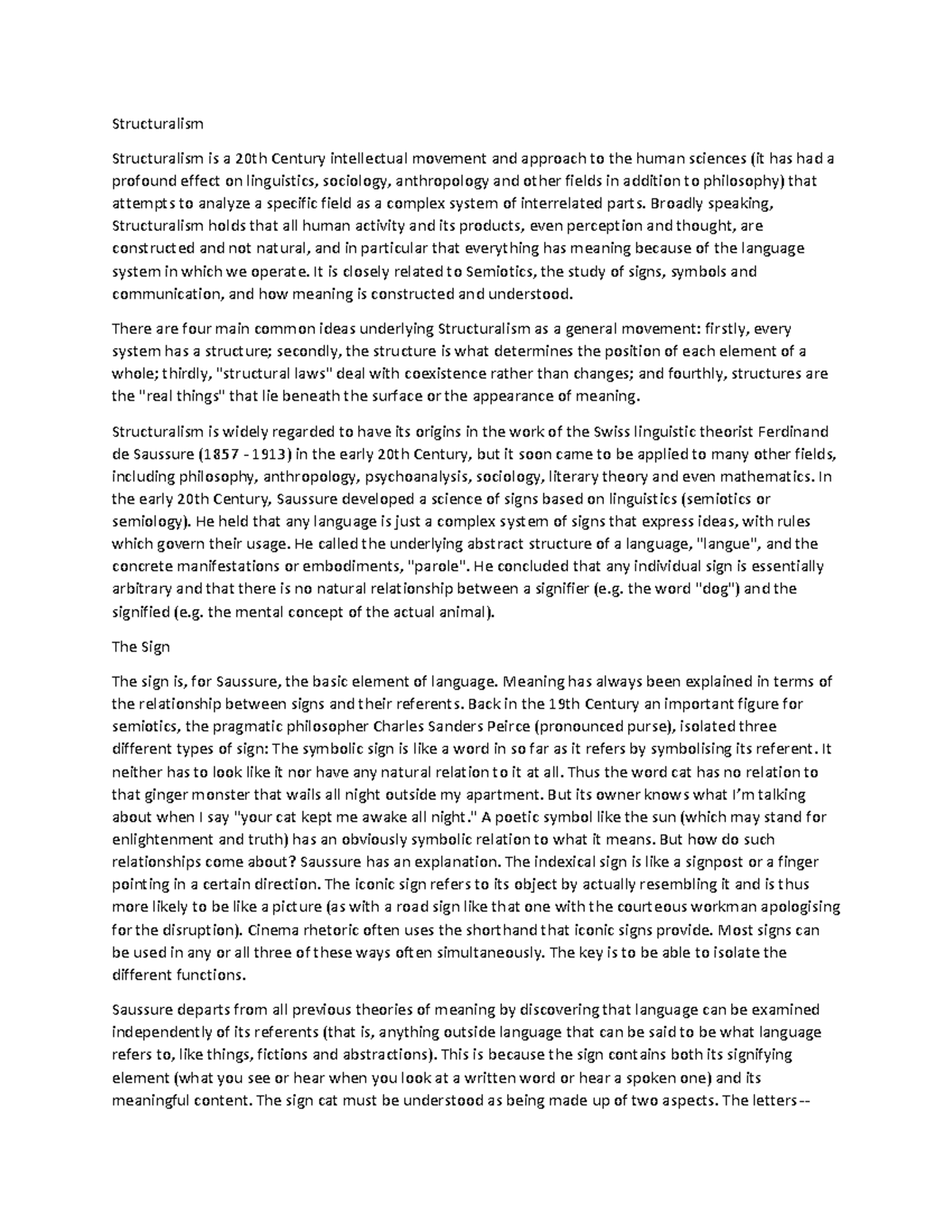 Cul 6 - Professor Muraleedharan - Structuralism Structuralism is a 20th ...