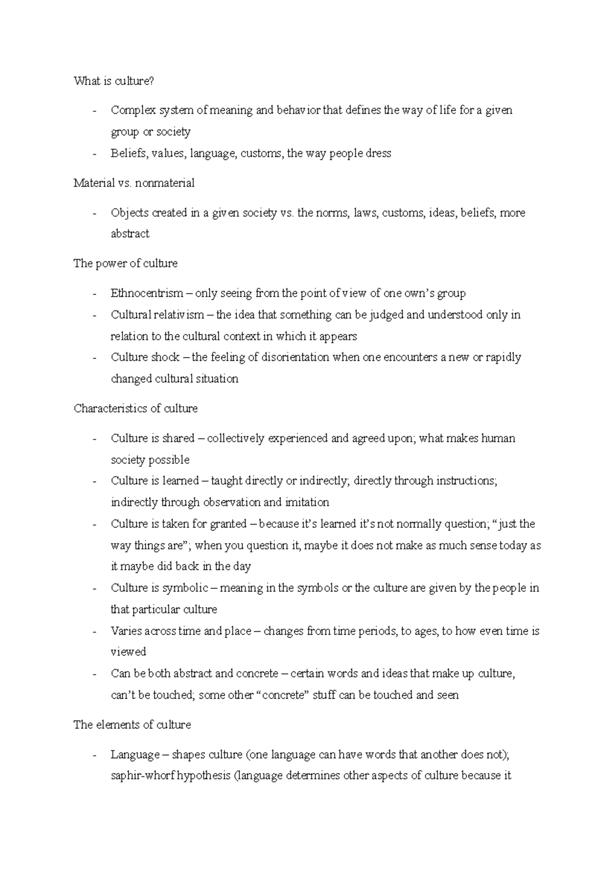 Chapter 2 lecture notes What is culture? Complex system of meaning