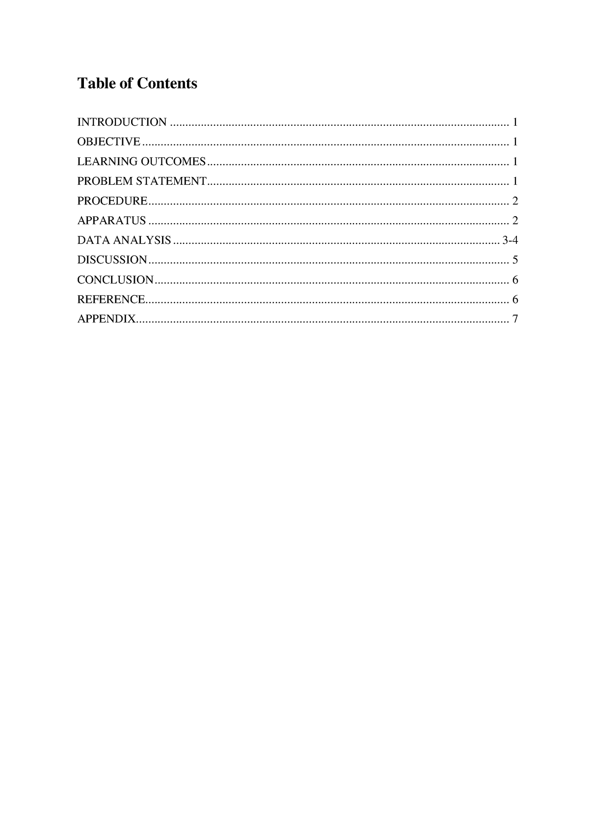 LAB Sample - lab report - Table of Contents INTRODUCTION OBJECTIVE ...