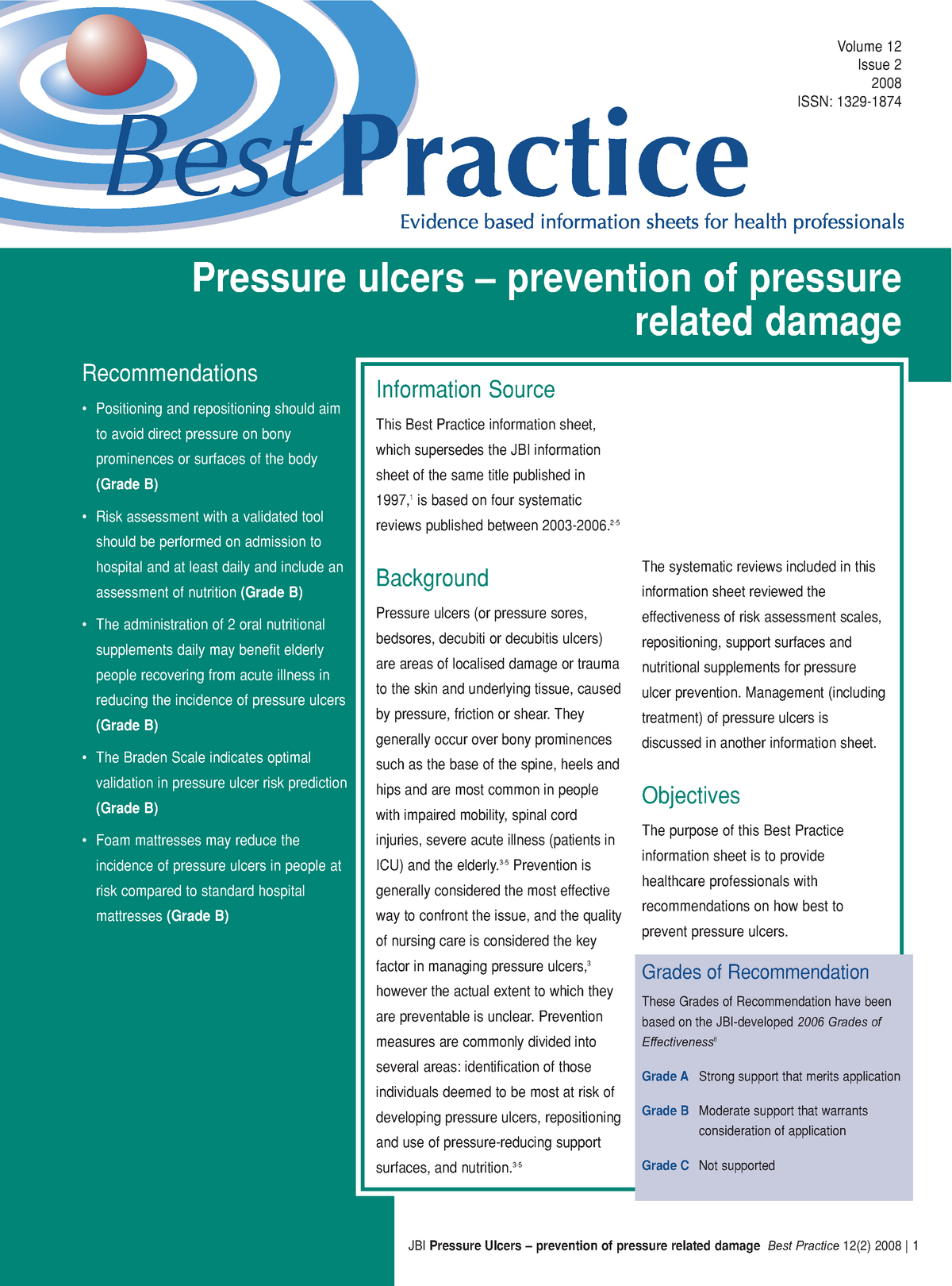 Sample/practice exam - JBI Pressure Ulcers – prevention of pressure ...