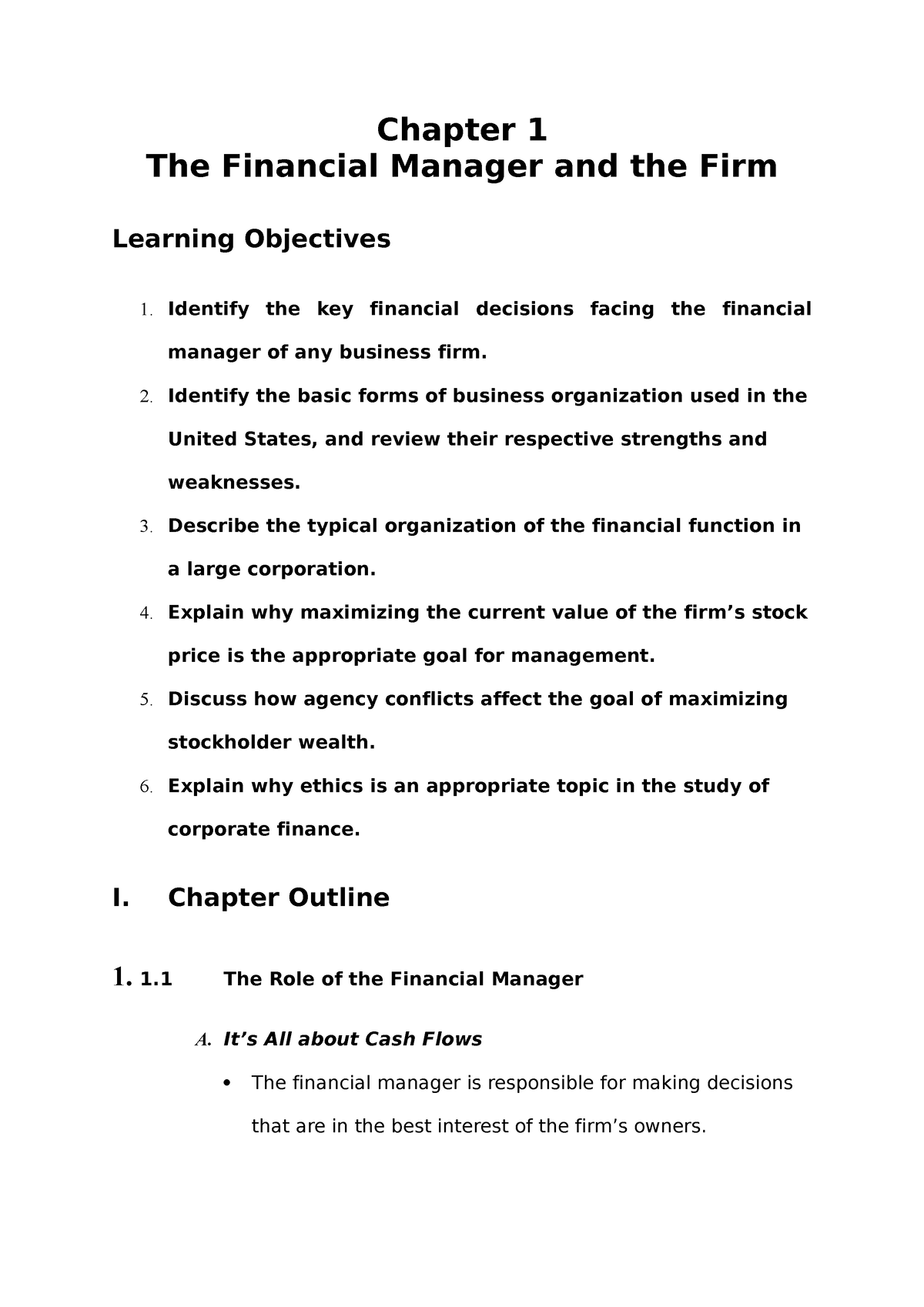 Chapter 1 - Hi That Is Yourssss - Chapter 1 The Financial Manager And ...