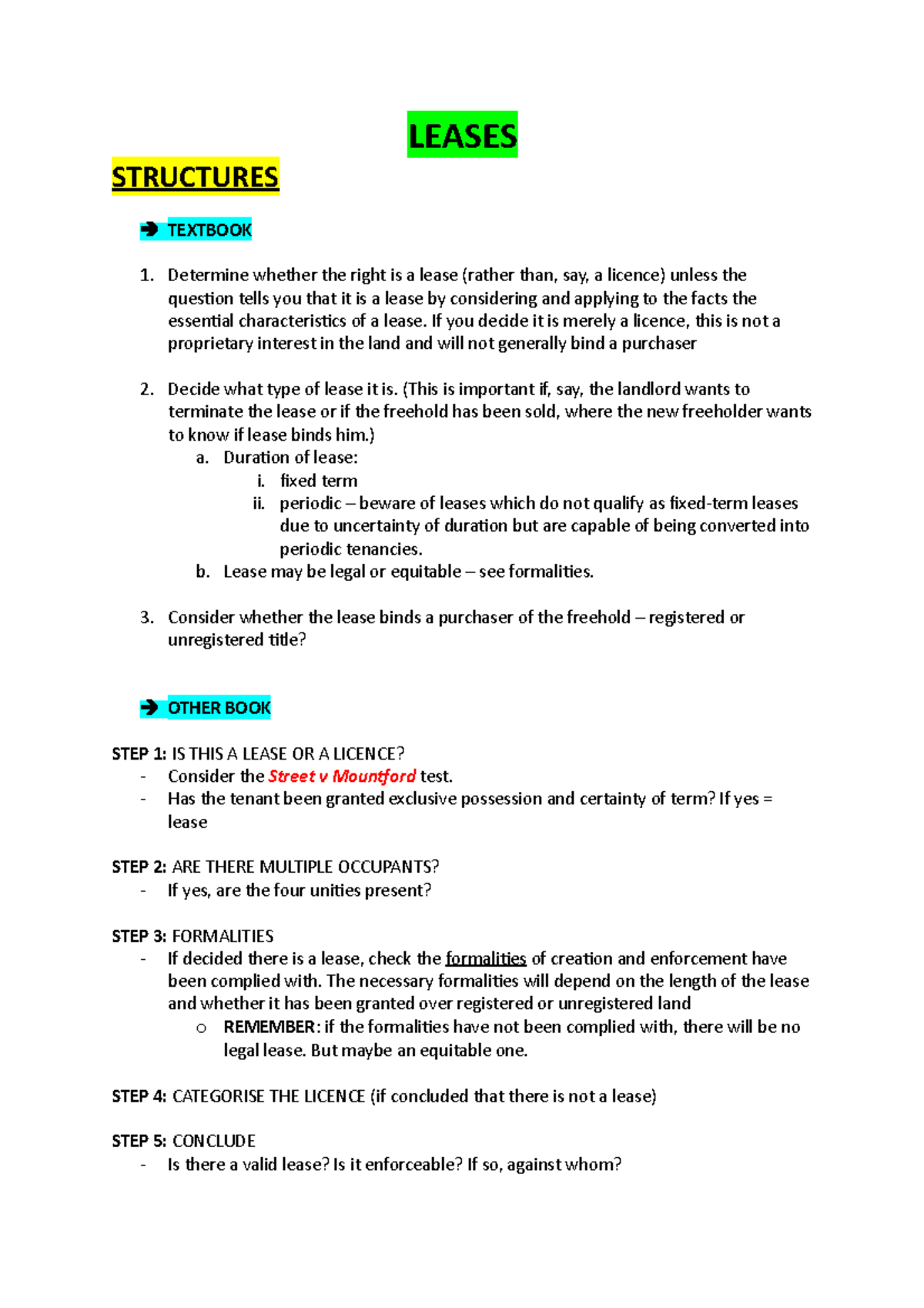 Leases Structure notes LEASES STRUCTURES TEXTBOOK Determine whether