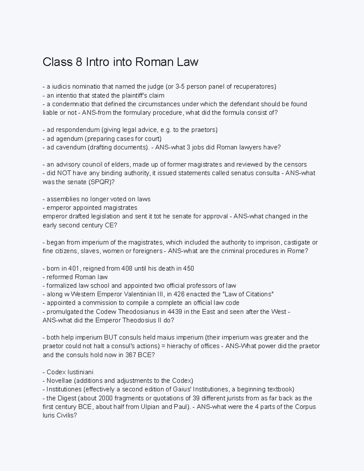 Class 8 Intro into Roman Law - to the praetors) ad agendum (preparing ...