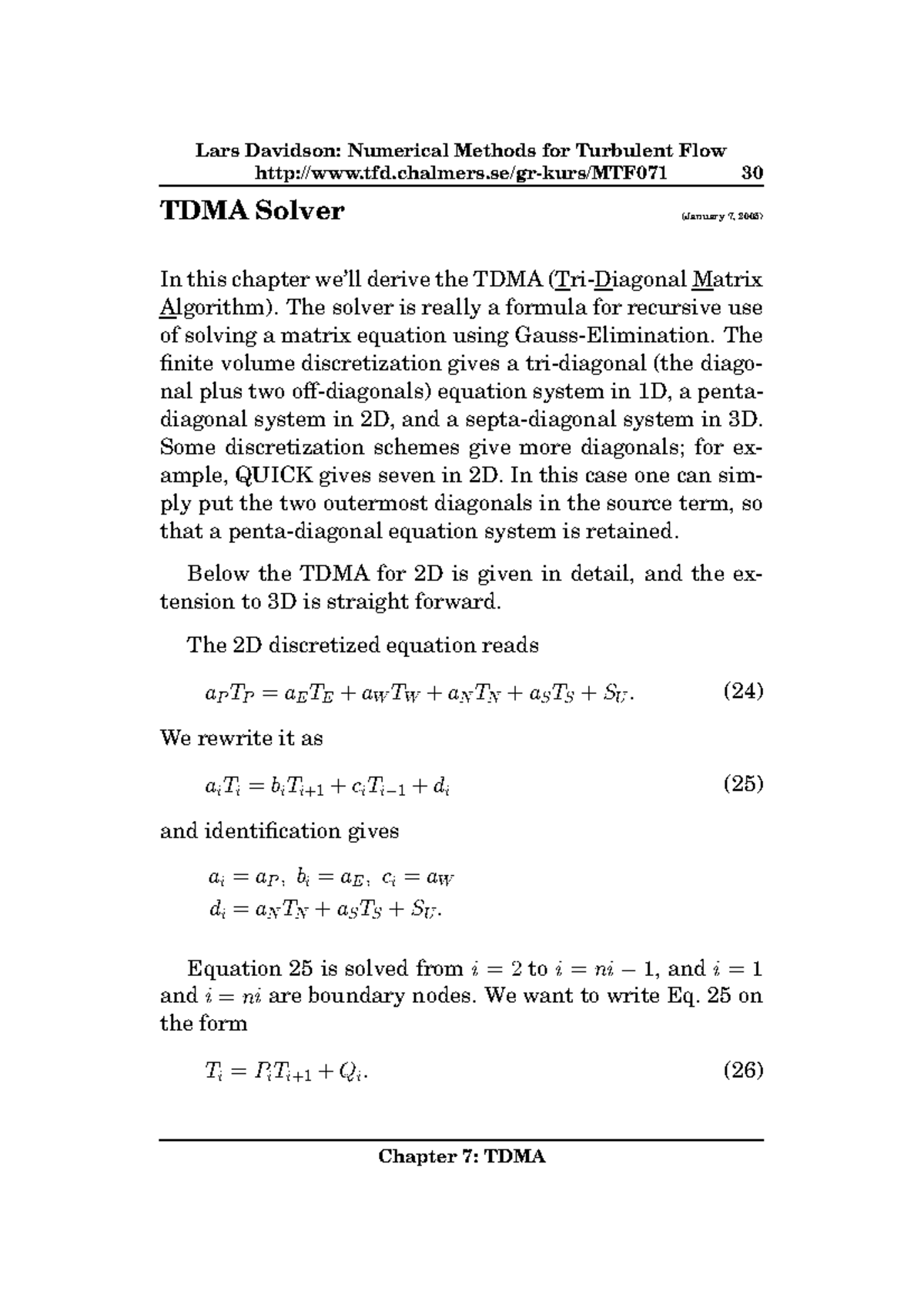 Chapter 7 - CFD - Lars Davidson: Numerical Methods for Turbulent Flow ...