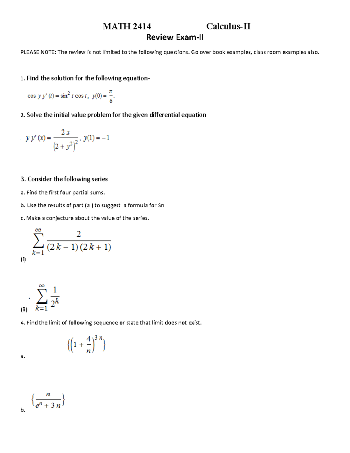 Review Exam-3 - asd asd sa dasd asd asd asd - MATH 2414 Calculus-II ...