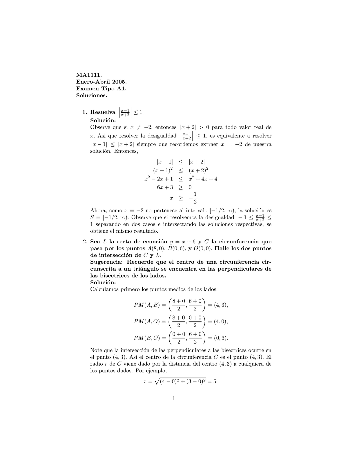 Ex Ma1111 05 1em 01 Examen Ma1111 Enero Abril 05 Examen Tipo A1 Soluciones Resuelva Studocu