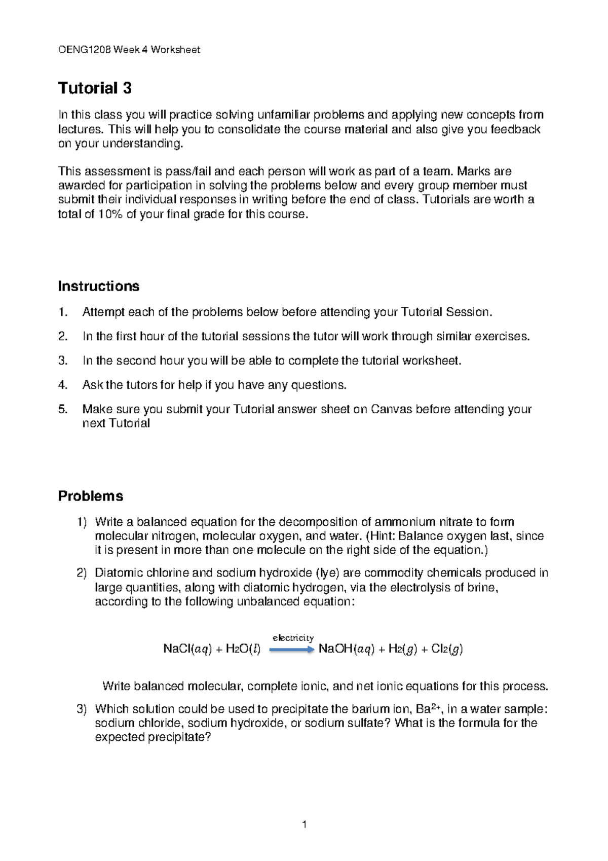 Week 4 Tutorial week 4 for Engineering Science OENG1208 Week 4