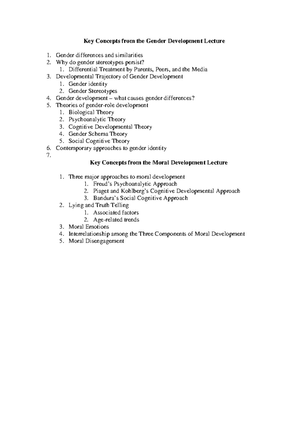 Key Concepts for gender and moral development lectures - Key Concepts ...