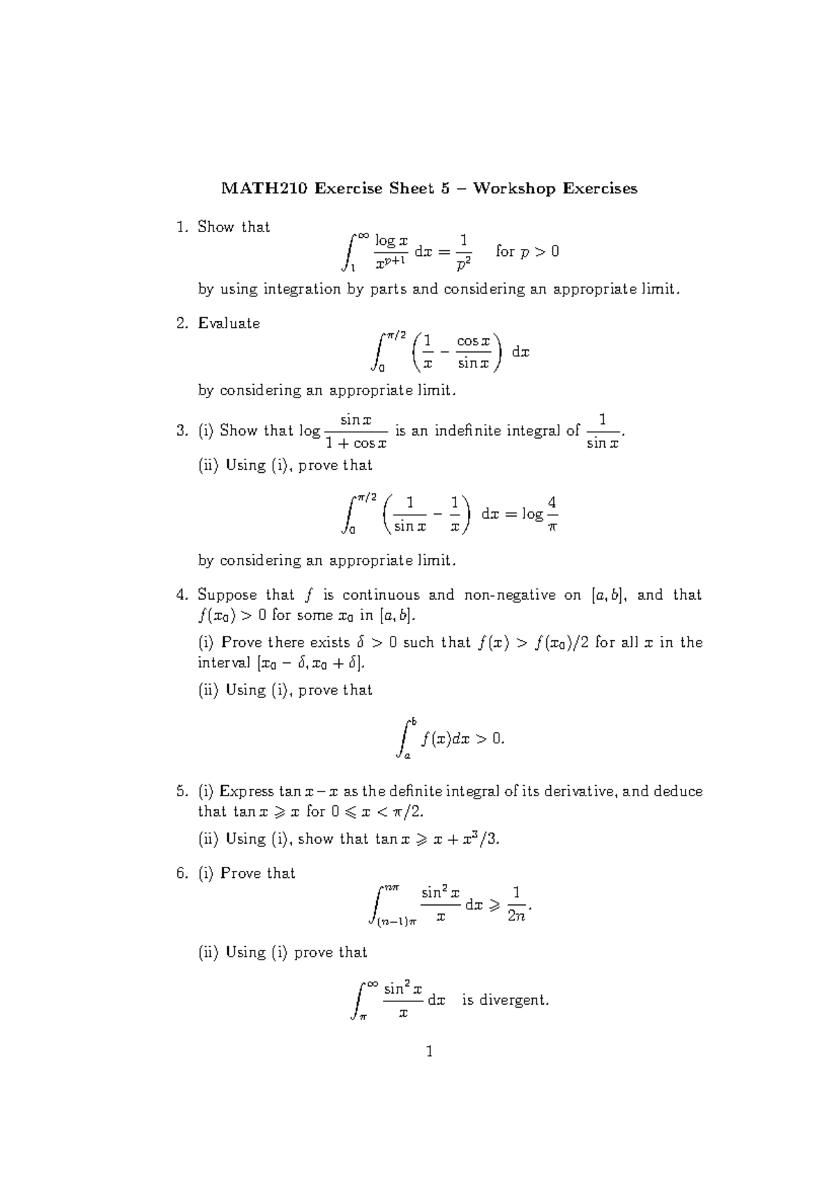 Math210 Exercise Sheet 5 Math210 Exercise Sheet 5 Workshop